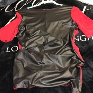 long leather front red back and sleeves
